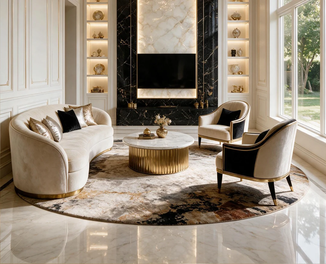 The same living room redesigned in the Modern Luxury style